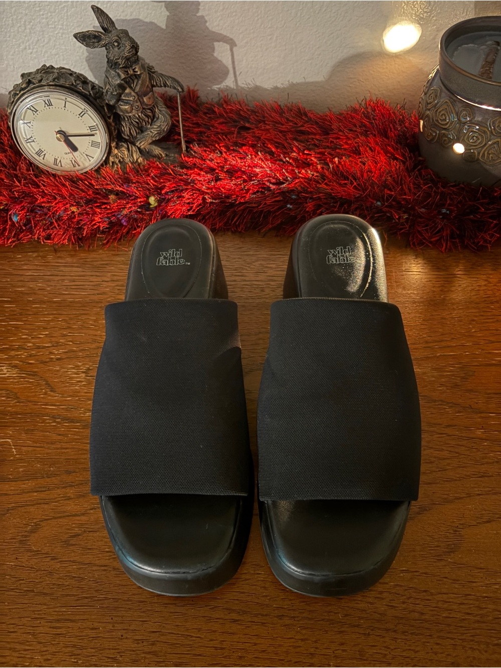 Target Black Slide Sandals with Wide Fabric Strap